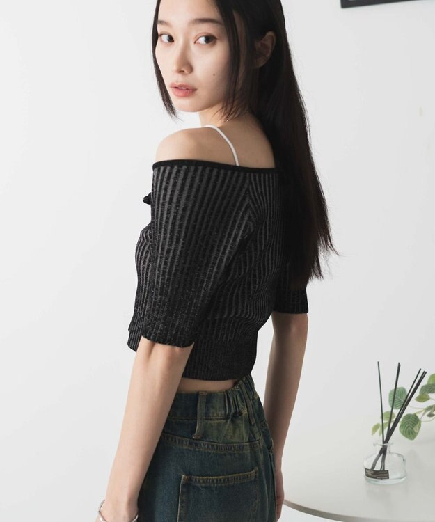 WEGO ダブルジップオフショルニットトップス ブラック