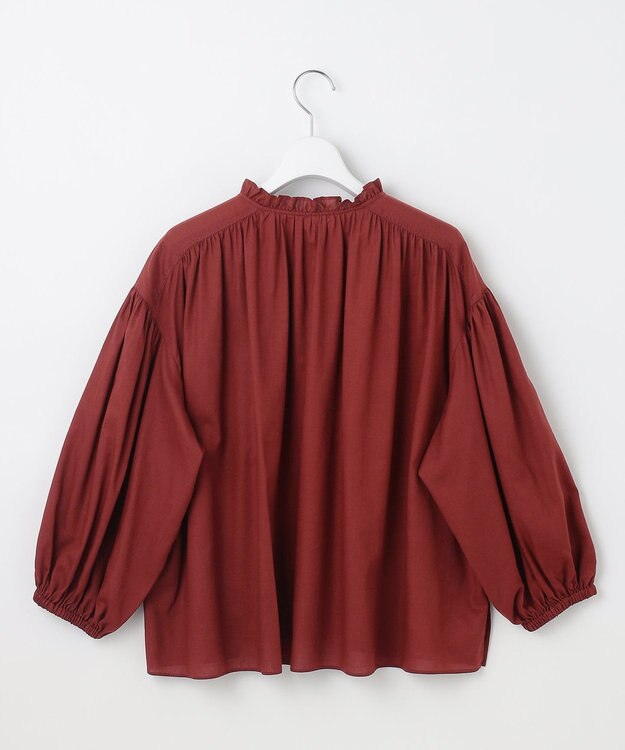 23区 【SLOW/一部店舗限定】テンセルコットンジョーゼット ギャザー ブラウス ワイン系