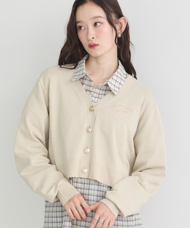 earth music&ecology ロゴ刺繍カーディガン Ivory