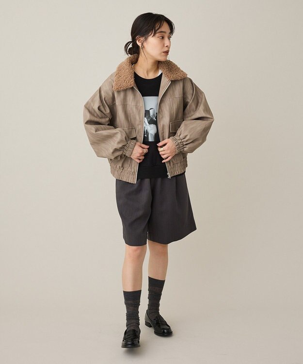 CRAFT STANDARD BOUTIQUE フェイクレザー衿ボアブルゾン Beige