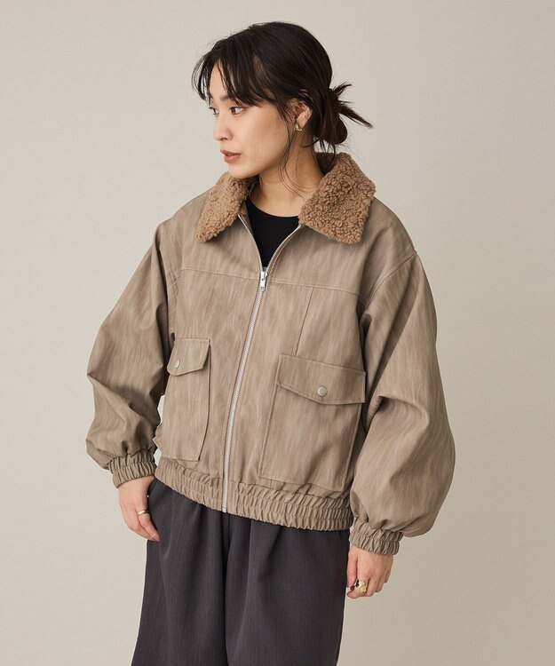 CRAFT STANDARD BOUTIQUE フェイクレザー衿ボアブルゾン Beige