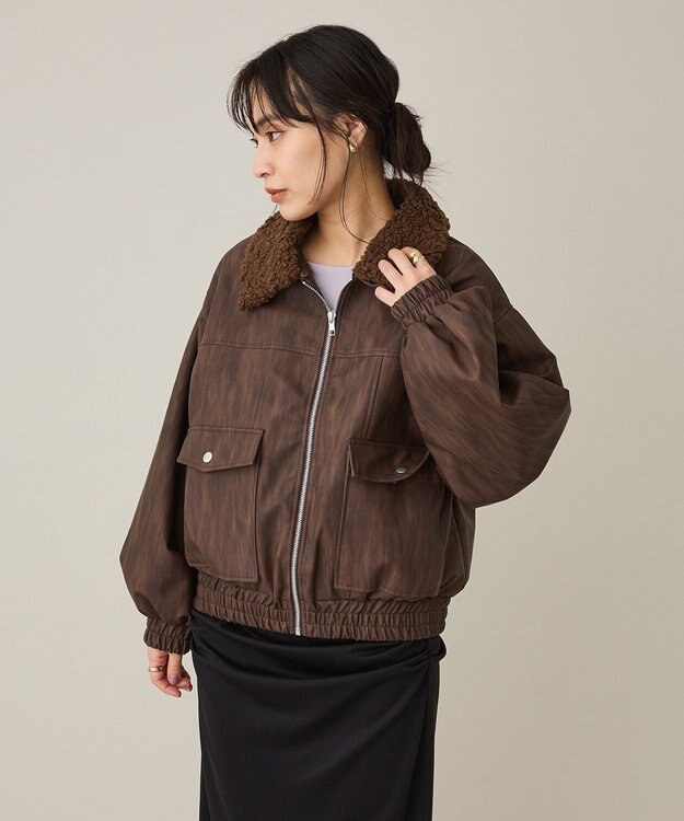 CRAFT STANDARD BOUTIQUE フェイクレザー衿ボアブルゾン Beige