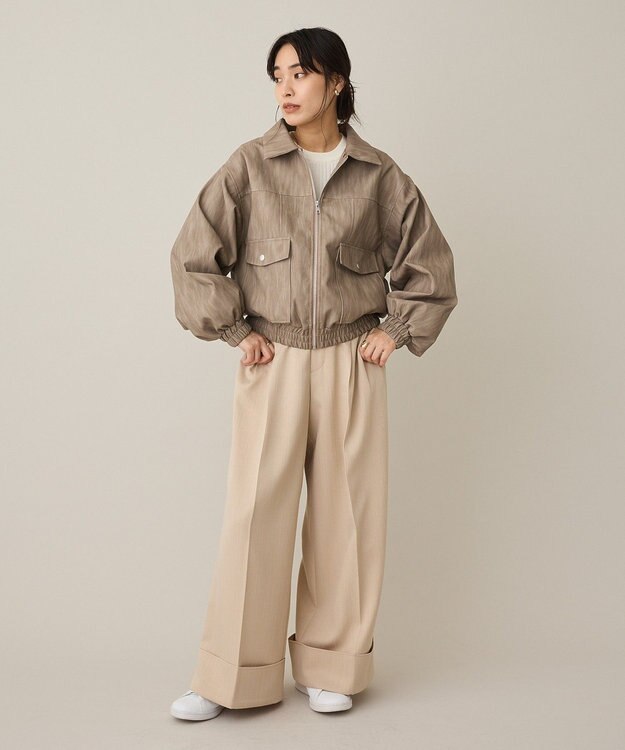 CRAFT STANDARD BOUTIQUE フェイクレザー衿ボアブルゾン Beige
