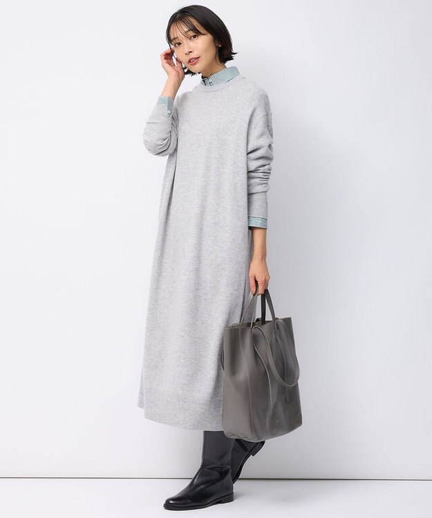 23区 S 【洗える】ウールカシミヤ ニットワンピース ライトグレー系