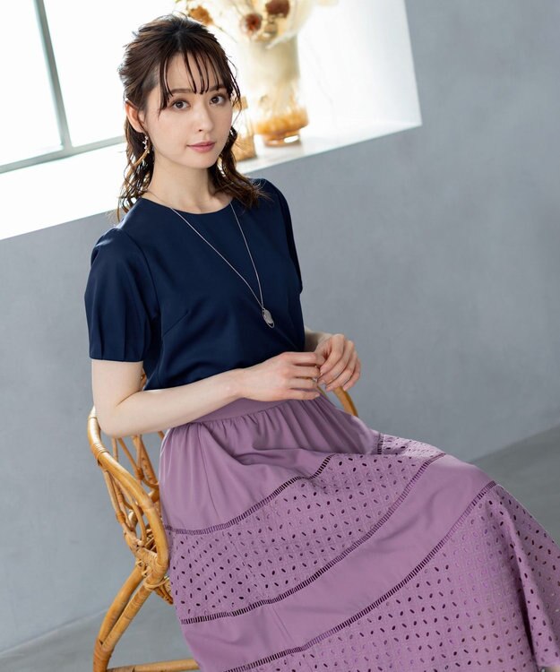 Tiaclasse L 【新色追加・洗える】幅広く活躍が期待できるレース切替スカート ラベンダー