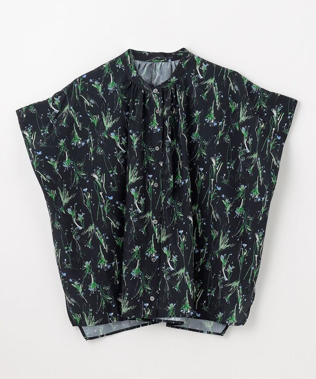 ANY スクエアプリントシャツ ネイビーベース×花柄