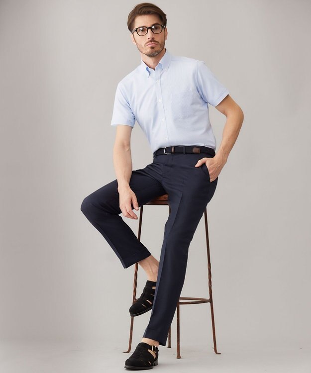 GOTAIRIKU ロングセラー【洗える/折り目加工/シワになりにくい/ウエストアジャスター】ウォッシャブル サマーウール100％パンツ_限定色(ノータック)23/24年モデル ネイビー系8