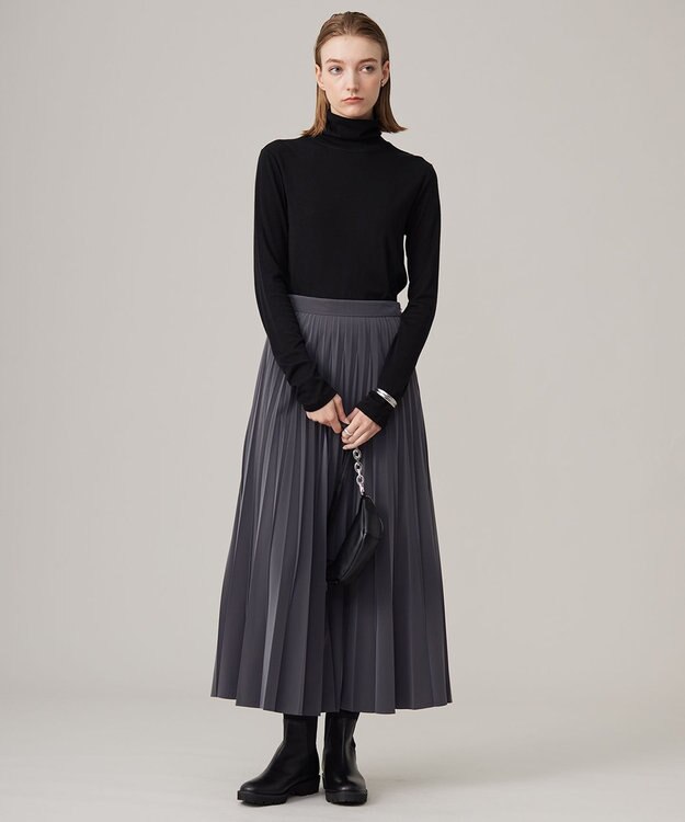 ICB L 【CLASSY.1月号掲載・洗える】ラミネートプリーツ スカート チャコール系