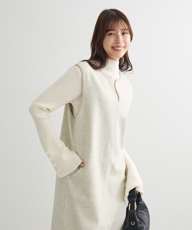 Green Parks 圧縮ポンチ合皮パイピングジャンスカ Ivory