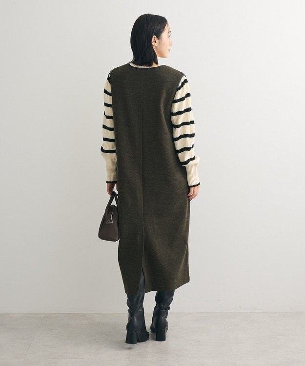 Green Parks 圧縮ポンチ合皮パイピングジャンスカ Dark Green