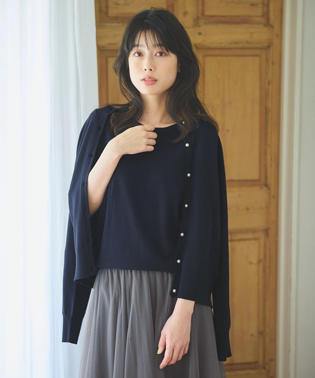 ANY 【洗濯機可/UVカット】パールポイントアンサンブル ネイビー