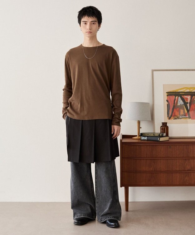 WEGO タイトフィットリブT（長袖） ブラウン