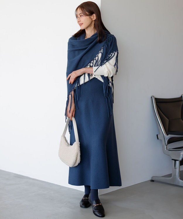 23区 ウールカシミヤ トライアングル ストール ダルブルー系