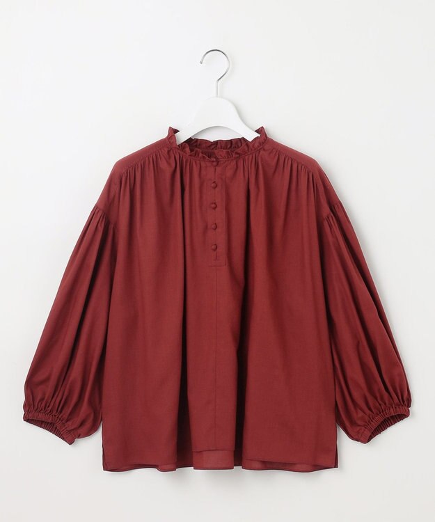 23区 【SLOW/一部店舗限定】テンセルコットンジョーゼット ギャザー ブラウス ワイン系