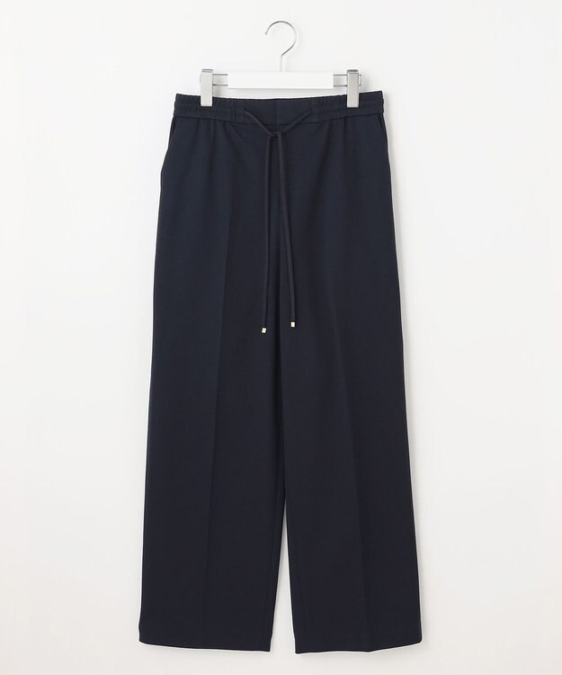 自由区 【洗える】ライトフィールジャージーワイドストレート パンツ ネイビー