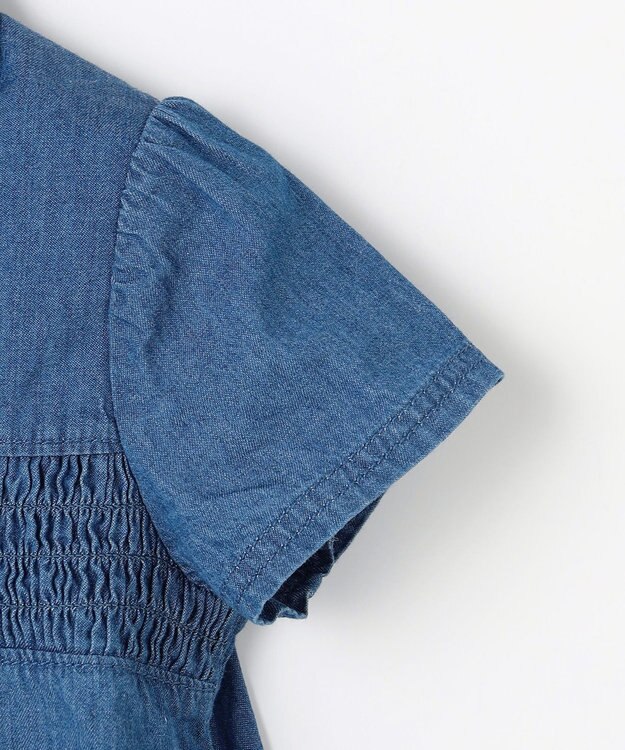 組曲 KIDS 【100㎝】 フラワーボタンデニムワンピース ネイビー