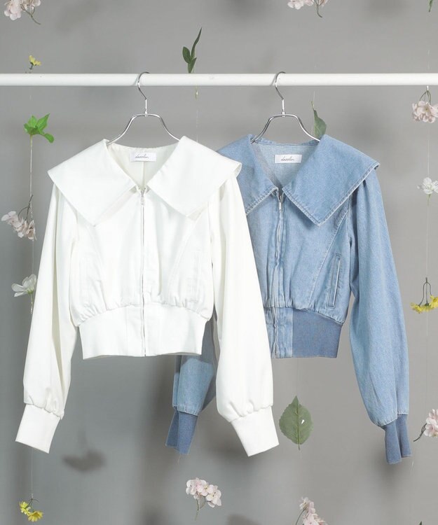 Green Parks ｄａｚｚｌｉｎ　襟付きツイルショートｚｉｐブルゾン Ivory