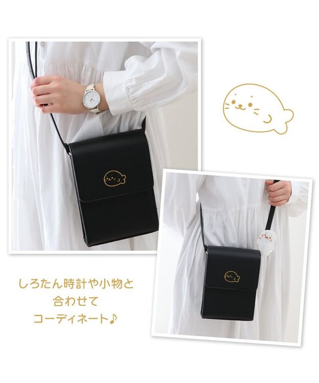 Mother garden しろたん スマホショルダー バッグ 黒  スマホポーチ 黒