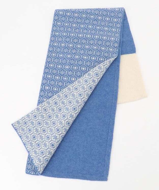 MOONBAT 【カシミヤ100%】両面使える ニットジャガードマフラー サックスブルー