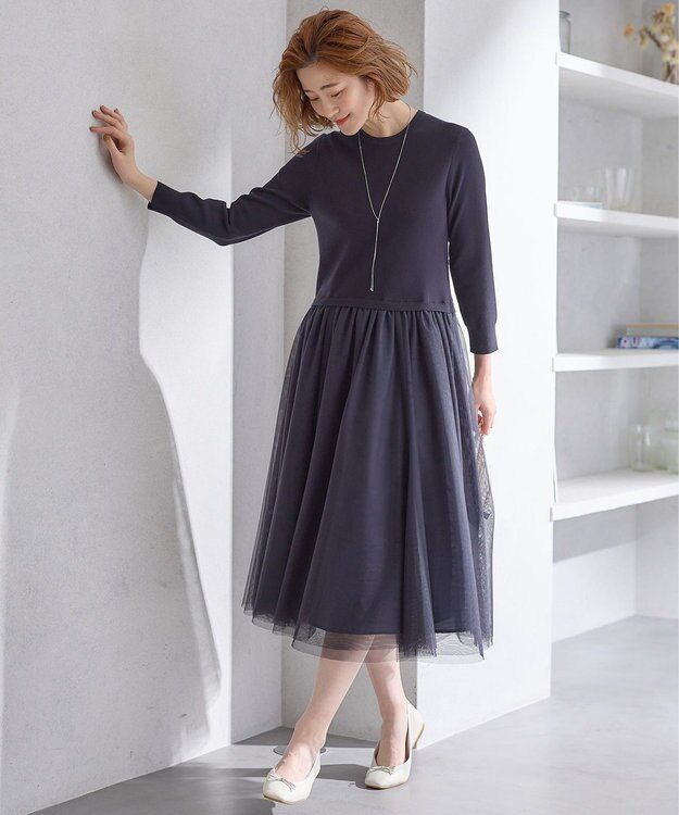 23区 【洗える】チュールコンビ ワンピース ネイビー系