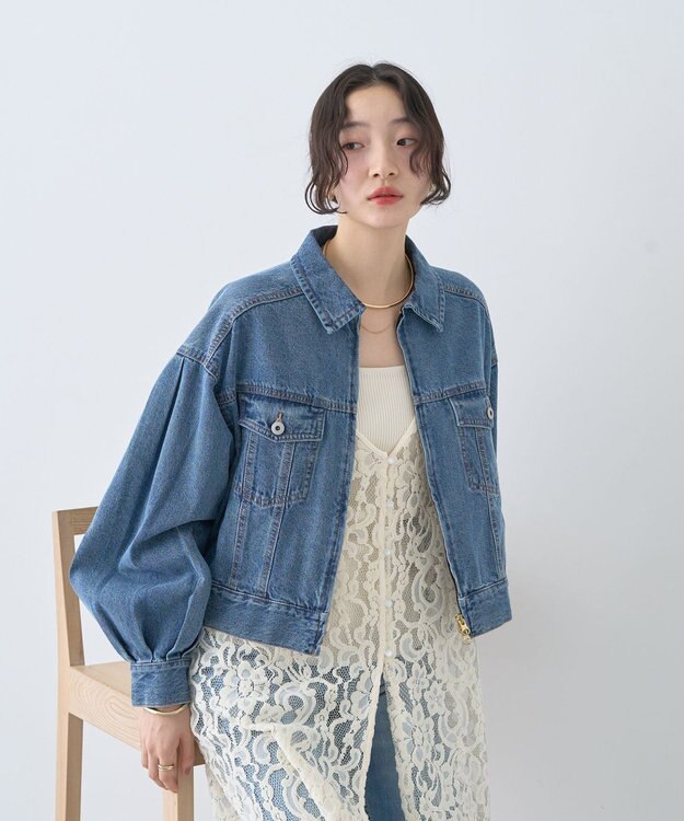 earth music&ecology ショートジップデニムジャケット Light Indigo
