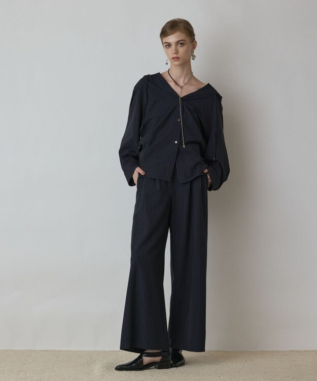 GRACE CONTINENTAL タックワイドパンツ ストライプ