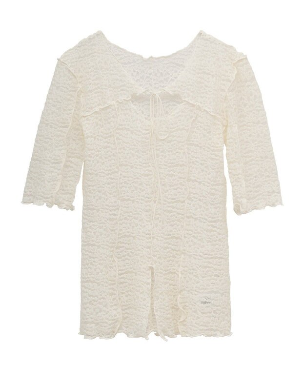 Green Parks カットワークデザインレース半袖トップス Off White