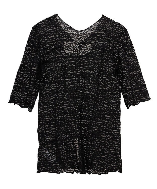 Green Parks カットワークデザインレース半袖トップス Black