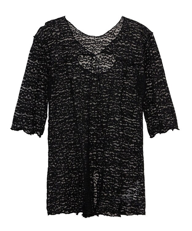 Green Parks カットワークデザインレース半袖トップス Black