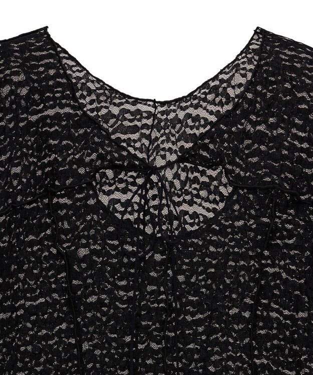 Green Parks カットワークデザインレース半袖トップス Black