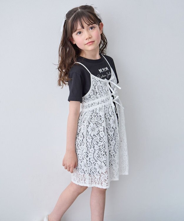 ANY KIDS 【2点セット】Tシャツ×レース キャミソールチュニック ブラック