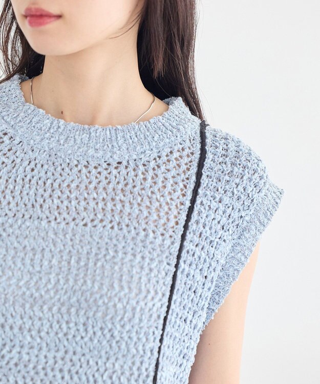 earth music&ecology 配色ラインＭＩＸニットベスト Blue