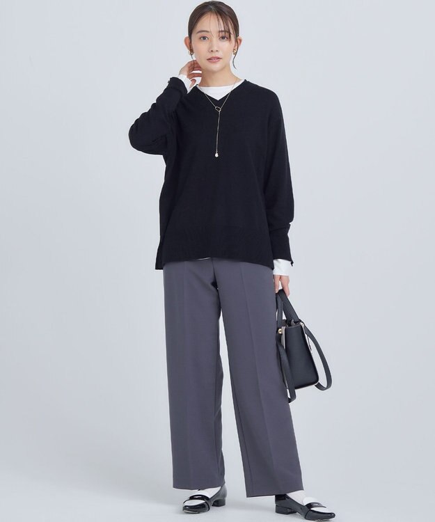 組曲 S 【WEB限定】ベーシックダブルクロス ワイドストレートパンツ チャコールグレー系