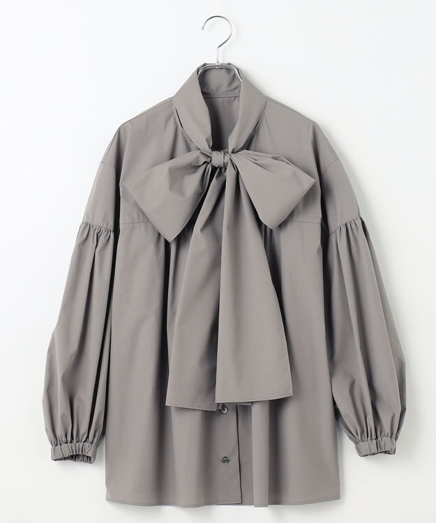 #Newans 【シワになりにくい/洗濯機可能/袖ゴム】ビッグリボンブラウス グレー