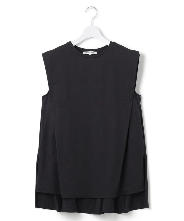 23区 L 【洗える】コンパクトヤーン フレアデザイン ノースリーブ カットソー ブラック系
