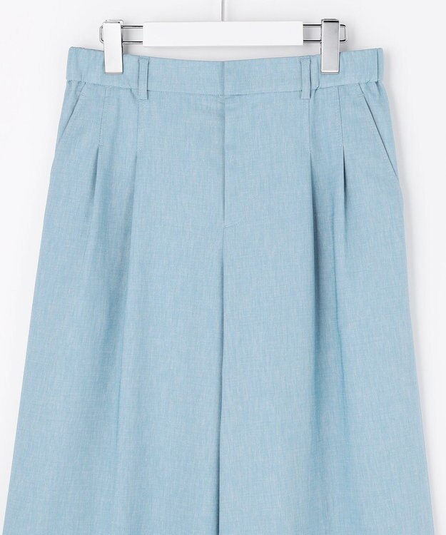 自由区 【セットアップ対応・楽チンキレイ見え】ソフトリネンダンガリーワイド パンツ サックス