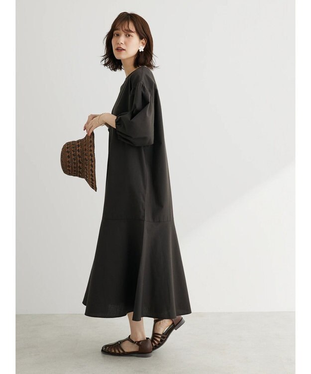 Green Parks 綿麻混マーメイドワンピース Dark Gray