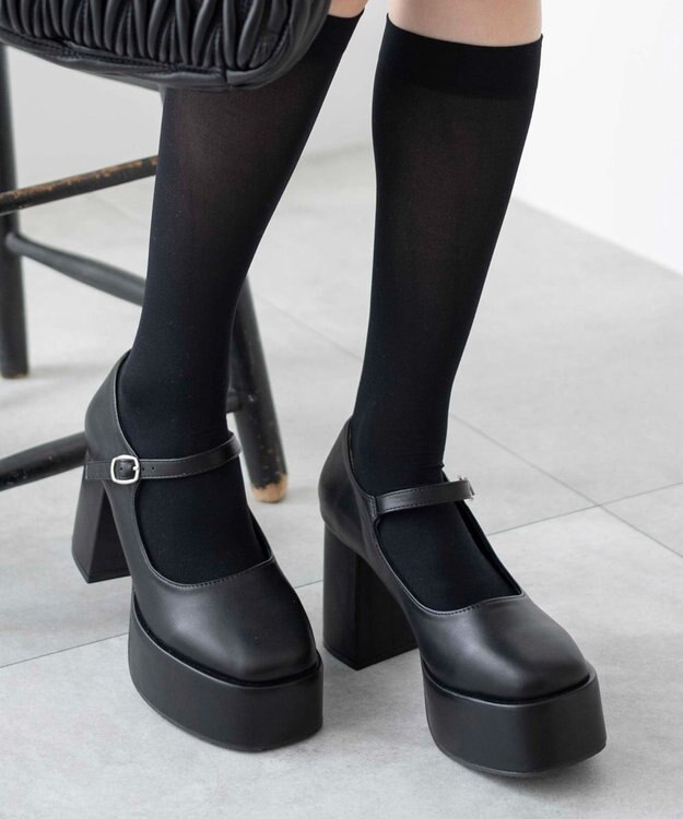 WEGO ボリュームヒールストラップシューズ ブラック