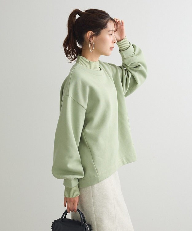 Green Parks 配色リブニットドッキング裏起毛プルオーバ Light Green