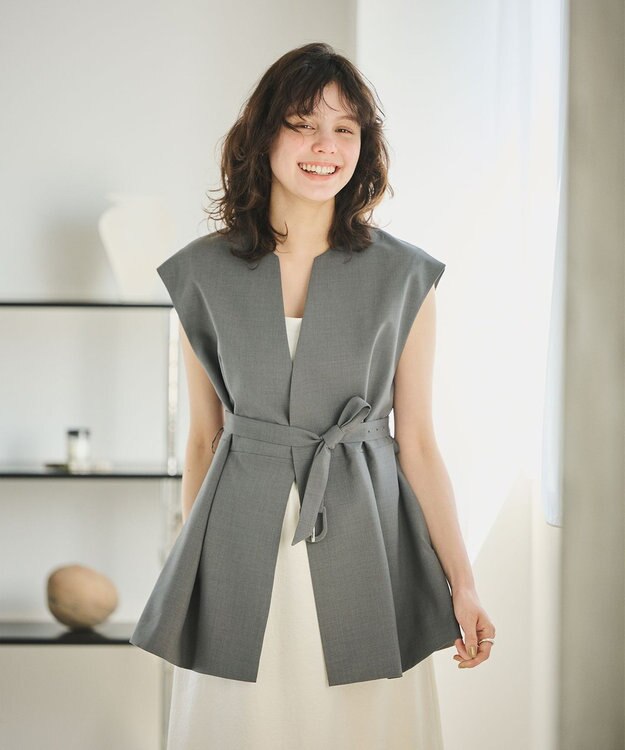 #Newans 【洗濯機可能/ストレッチ】ペプラムジレ グレー