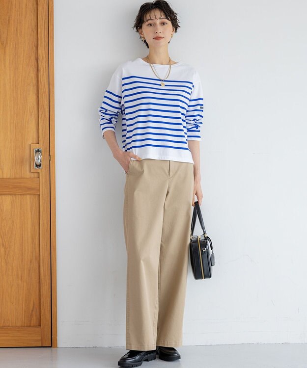 23区 L 【洗える】Armor-lux パネルボーダー 長袖Tシャツ オフ×ロイヤルブルー