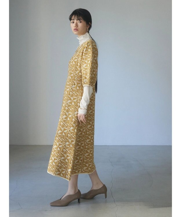 Green Parks ａ．ニットジャガード柄ワンピース Yellow