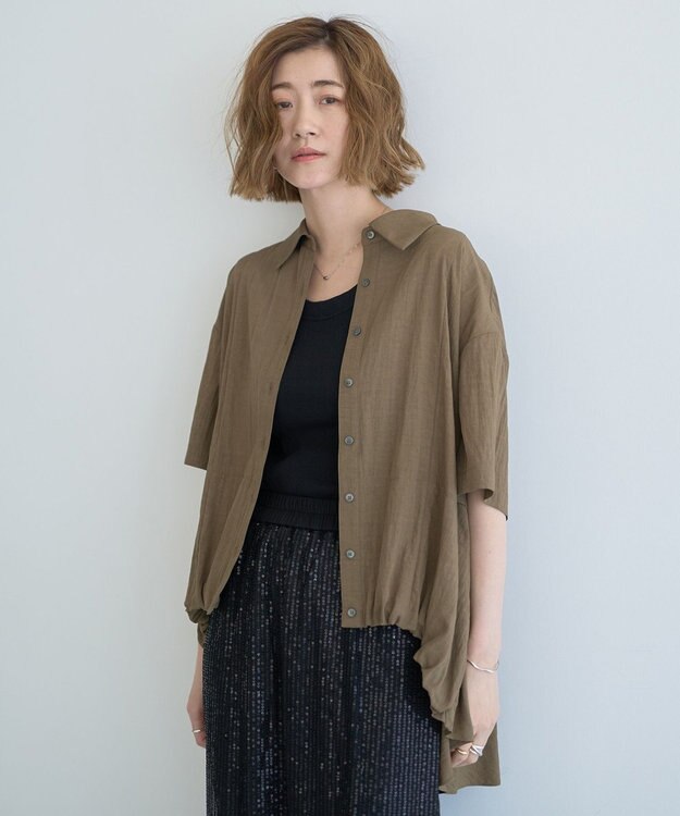 YECCA VECCA 【接触冷感】裾バルーン切替デザインヘムシャツ Khaki
