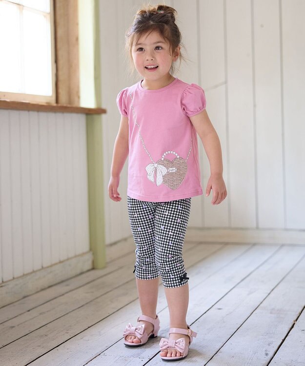 ANY KIDS 【WEB限定】7days プリント 半袖 Tシャツ ピンク×ポシェット