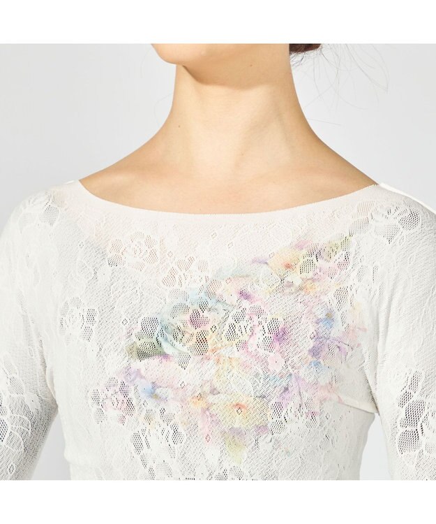 Chacott 【ノーソーイングニット】フラワーブーケプリントニットトップ ロイヤルピンク