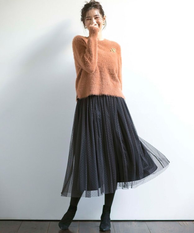 組曲 S 【前後着用可】2WAYナイロンファー ニット オレンジ系