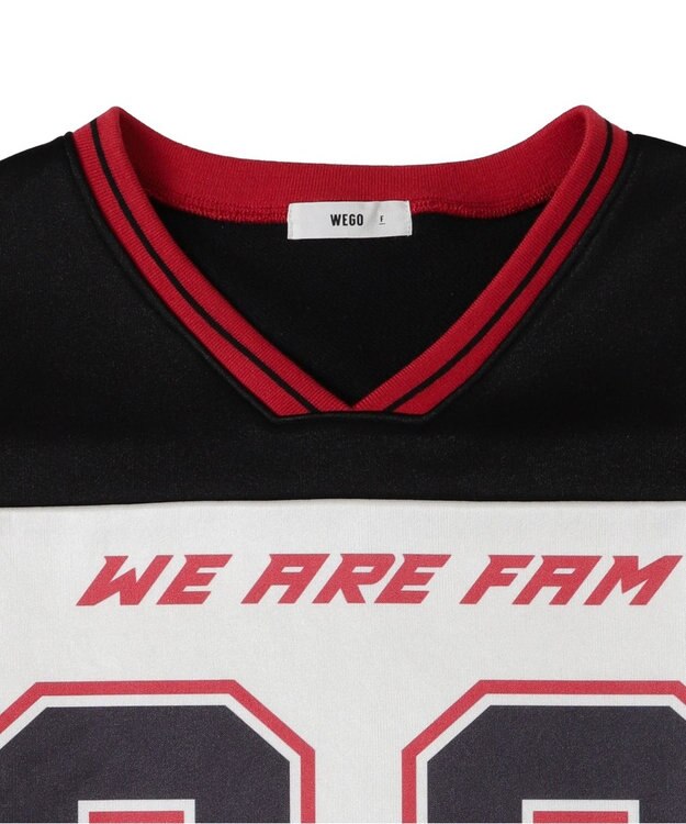 WEGO VネックナンバリングサテンBIGスウェット ブラック