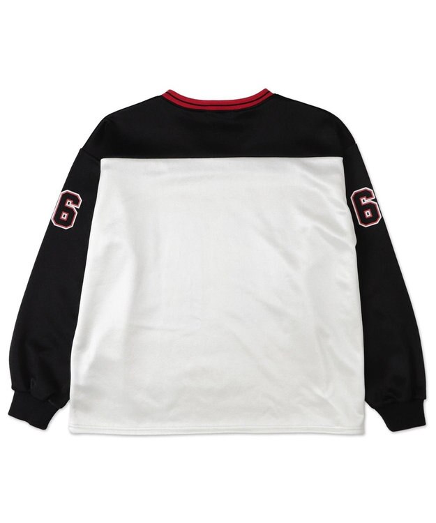 WEGO VネックナンバリングサテンBIGスウェット ブラック