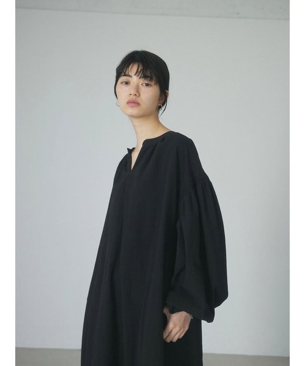 Green Parks ａ．袖ギャザーボリュームワンピース Black