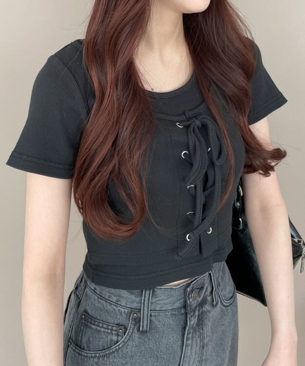 WEGO ヴィンテージライクレースアップT ブラック